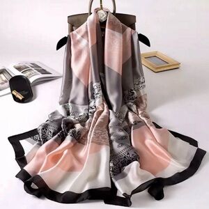 Elegant Pink and Gray Silk Scarf